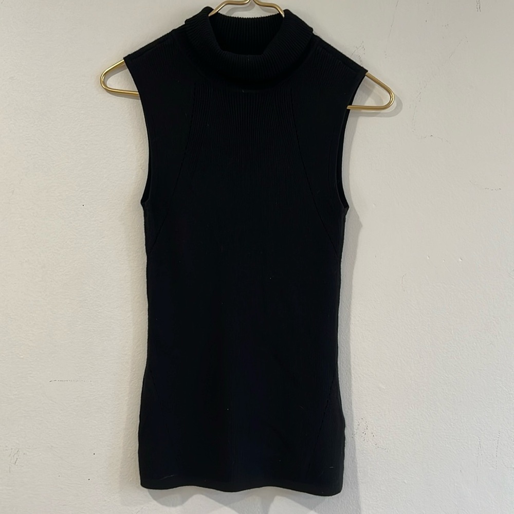White House and Black Market Ribbed mock polo neck top Black size S